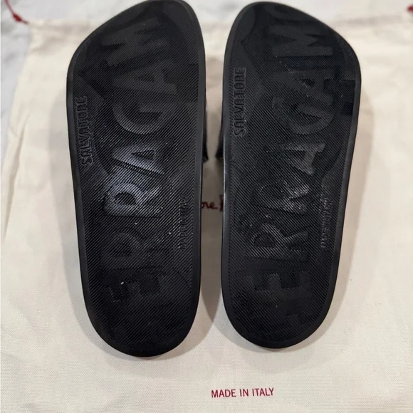 Salvatore Ferragamo Black Patterned Slide Sandals - Picture 6 of 7